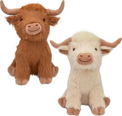 Multipet Highland Cow Shaggy Squeaky Plush Dog Toy, Assorted, 14-in