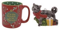 Blue Sky Clayworks Tis The Season to be Meowy Mug & Ornament Set