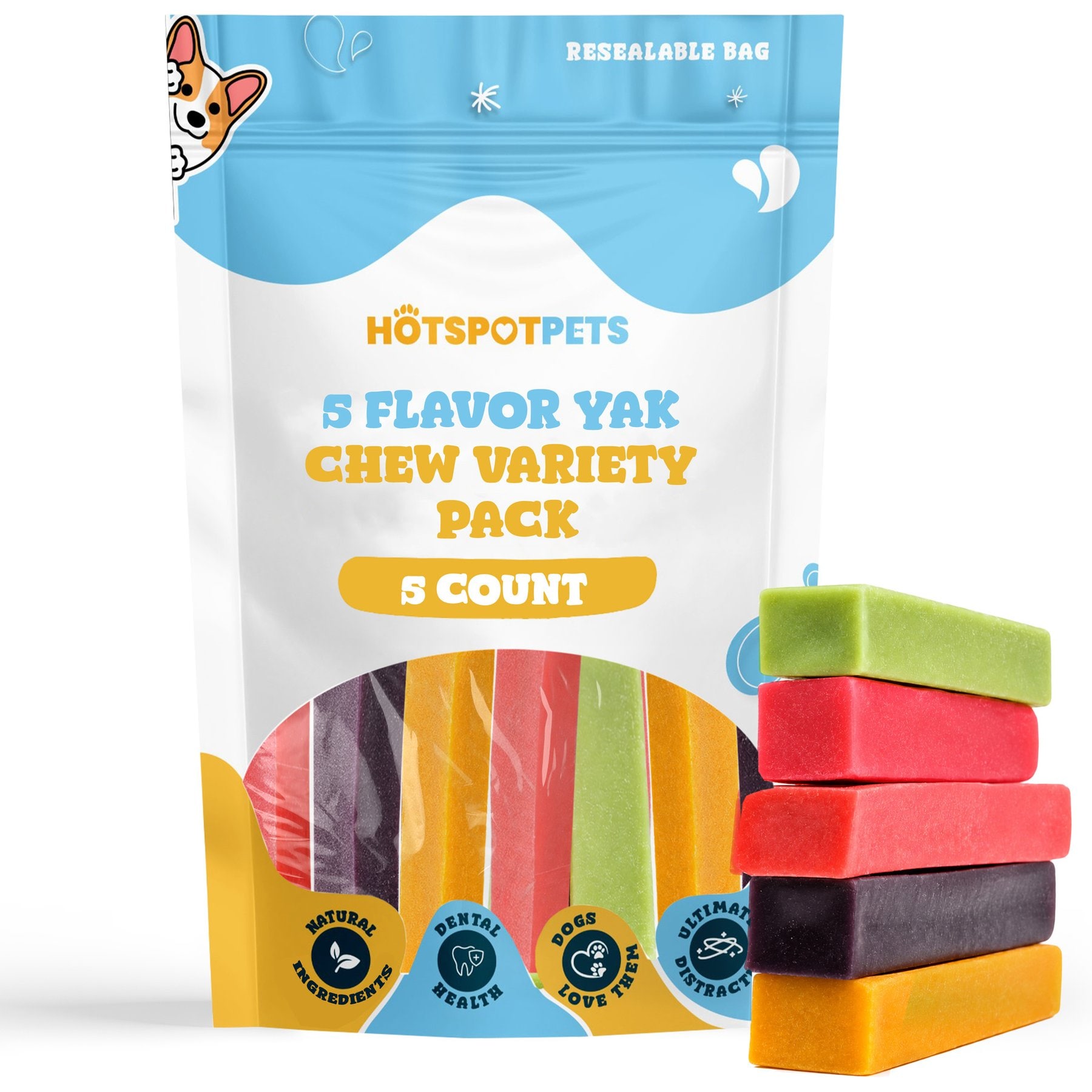 HOTSPOT PETS 5 to 6-in Flavor Infused Variety Pack Cheese Hard Dog Yak Chew, 5 count