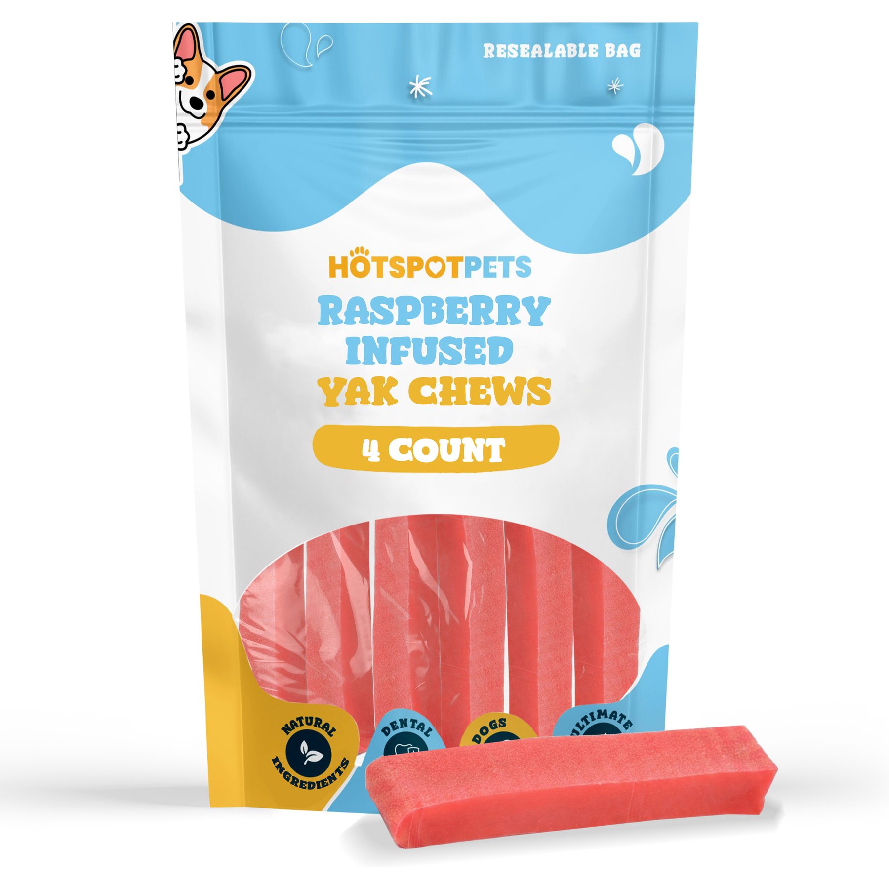 HOTSPOT PETS 5 to 6-in Raspberry Infused Cheese Hard Dog Yak Chew, 4 count