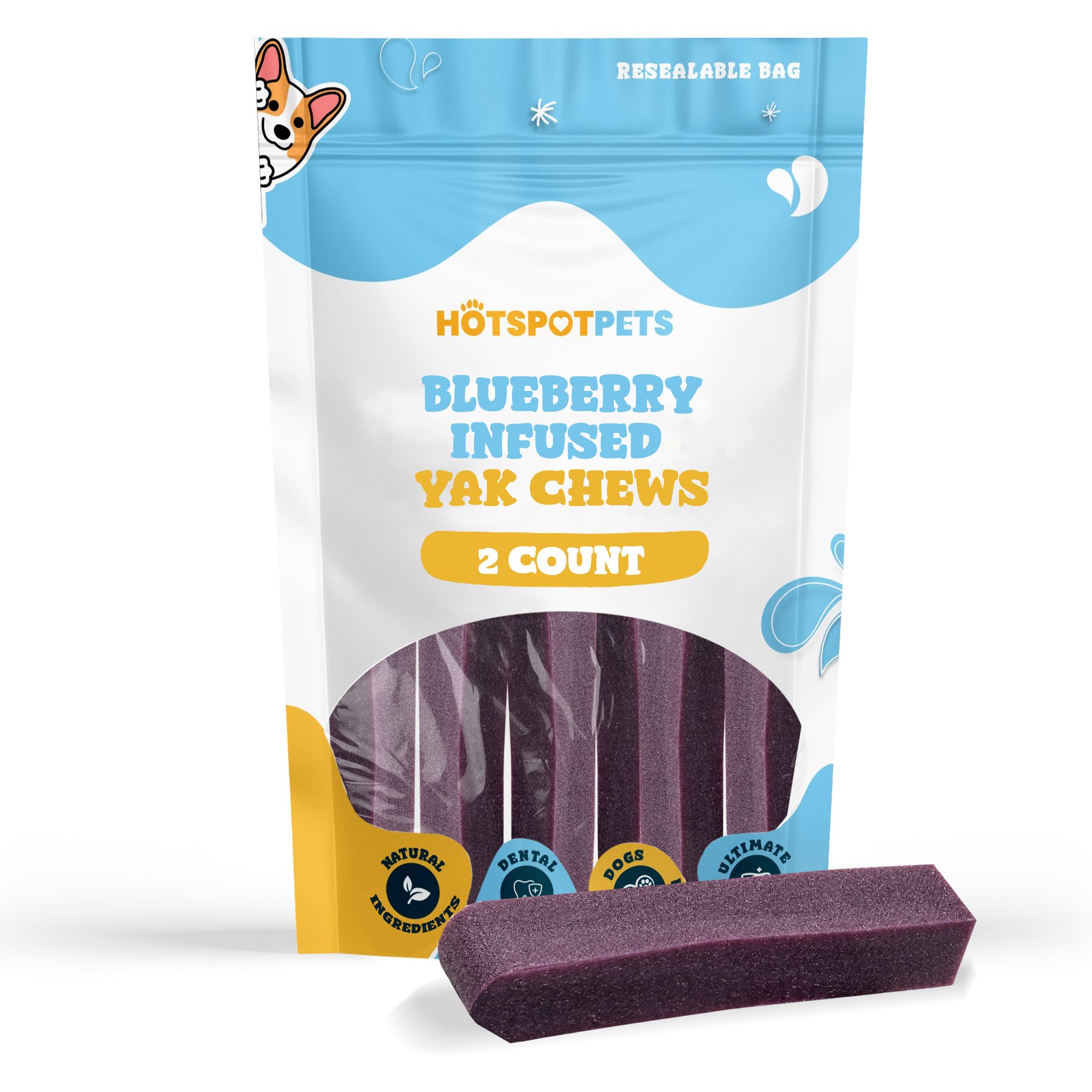 HOTSPOT PETS 5 to 6-in Blueberry Infused Cheese Hard Dog Yak Chew, 2 count