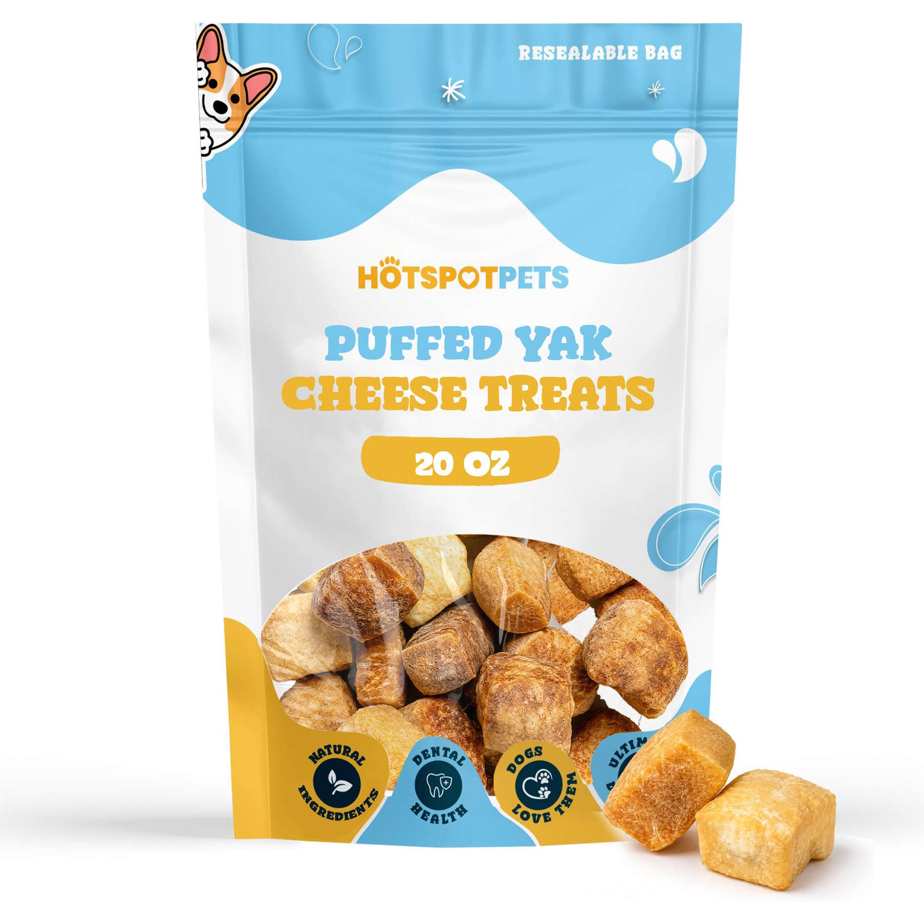 HOTSPOT PETS High-Protein Puffed Original Yak Cheese Soft & Chewy Dog Treats, 20-oz bag