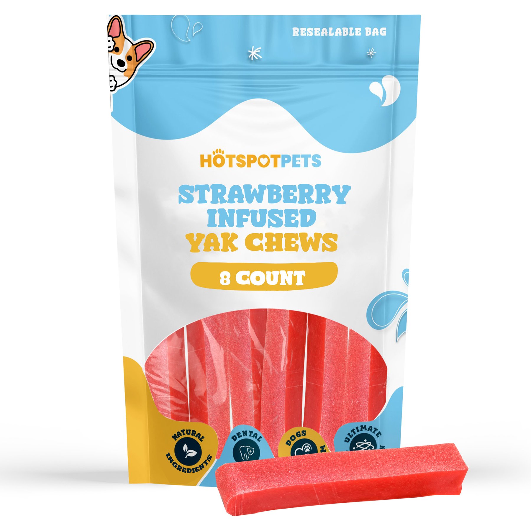 HOTSPOT PETS 5 to 6-in Strawberry Infused Cheese Hard Dog Yak Chew, 8 count