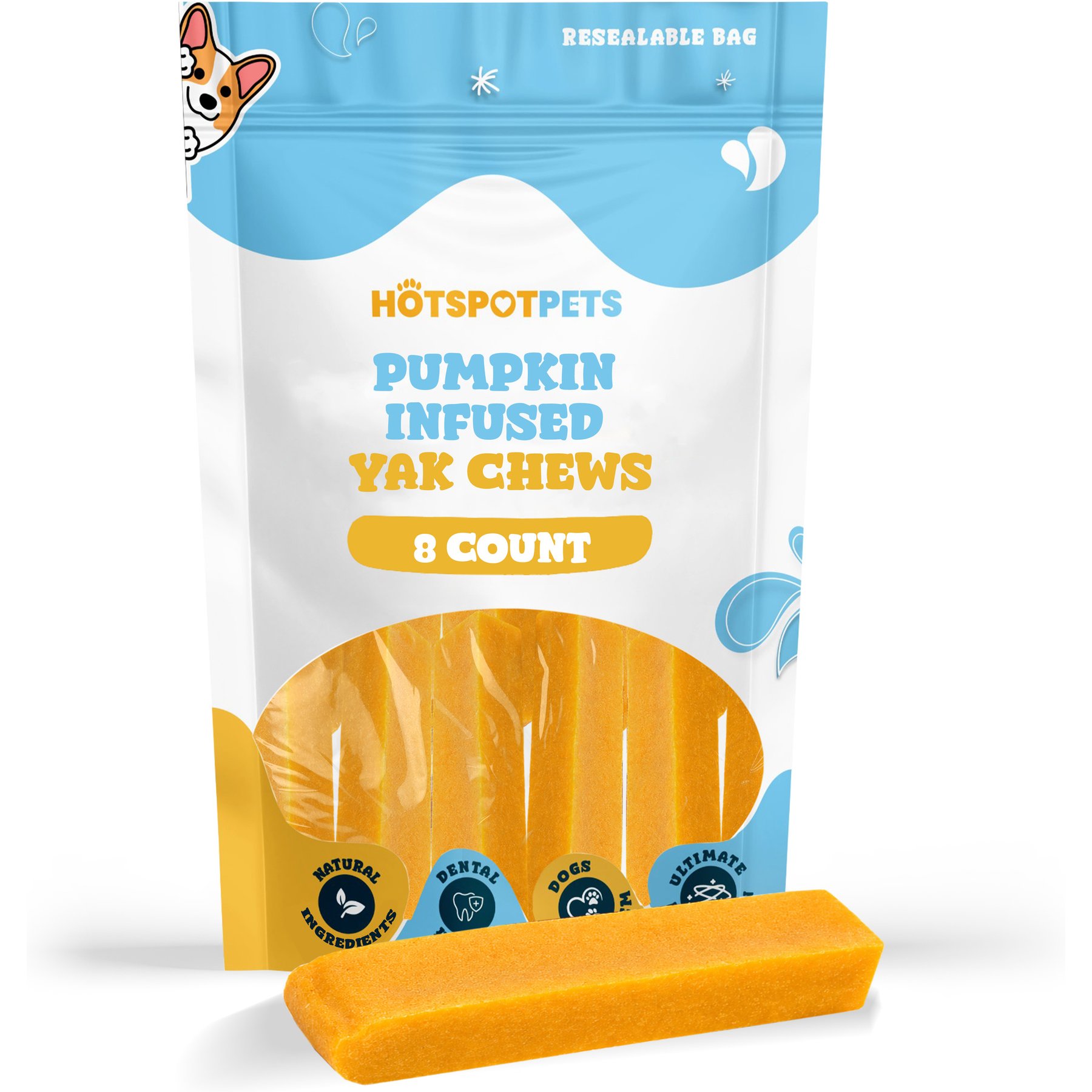 HOTSPOT PETS 5 to 6-in Pumpkin Infused Cheese Hard Dog Yak Chew, 8 count