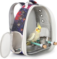LAIRIES Galaxy Bubble Parrot Carrier Backpack with Perch, Large, Blue