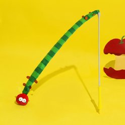 ZEZE Flexible Rod Interactive Corduroy Kissing Caterpillar Crinkle Teaser Wand Cat Toy, Green