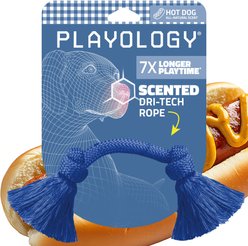 Playology Dri-Tech Rope Hot Dog Scented Dog Toy, Blue, Medium