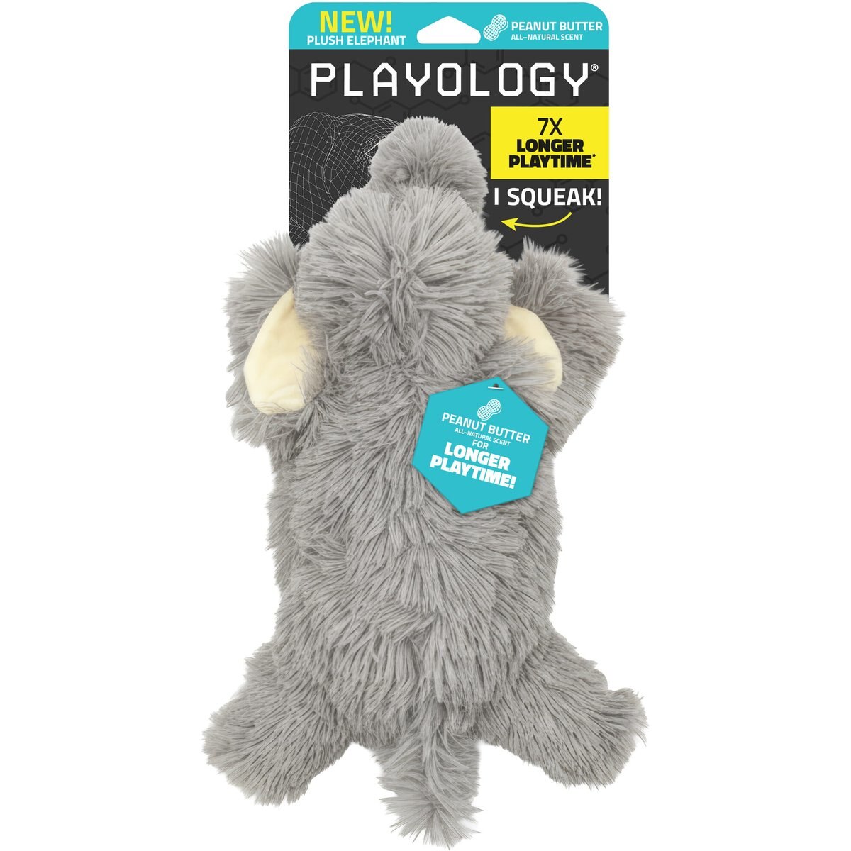 Playology Peanut Butter Scented Elephant Squeaky Plush Dog Toy, Gray, Jumbo