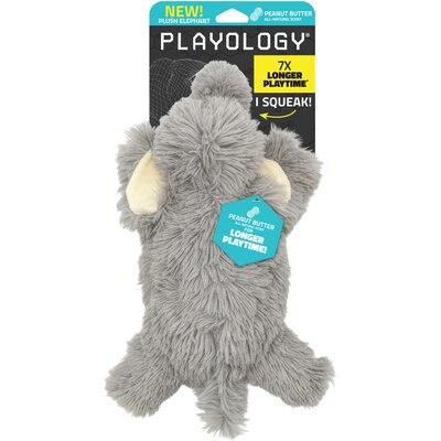 Playology Playology Peanut Butter Scented Elephant Squeaky Plush Dog Toy, Gray, Jumbo