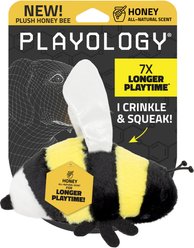 Playology Honey Scented Bee Squeaky Plush Dog Toy, Yellow, Small