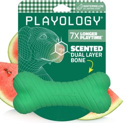 Playology Dual Layer Bone Watermelon Scented Dog Toy, Green, Jumbo