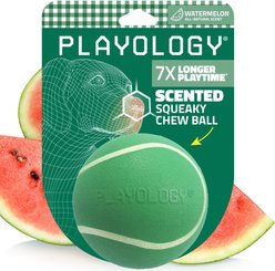 Playology Squeaky Chew Ball Watermelon Scented Dog Toy, Green, Jumbo
