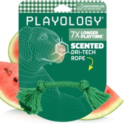 Playology Dri-Tech Rope Watermelon Scented Dog Toy, Green, Small