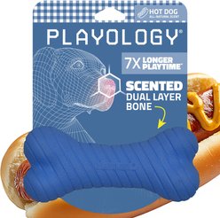 Playology Dual Layer Bone Hot Dog Scented Dog Toy, Blue, Jumbo
