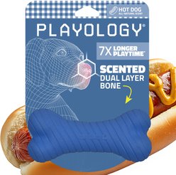 Playology Dual Layer Bone Hot Dog Scented Dog Toy, Blue, Medium