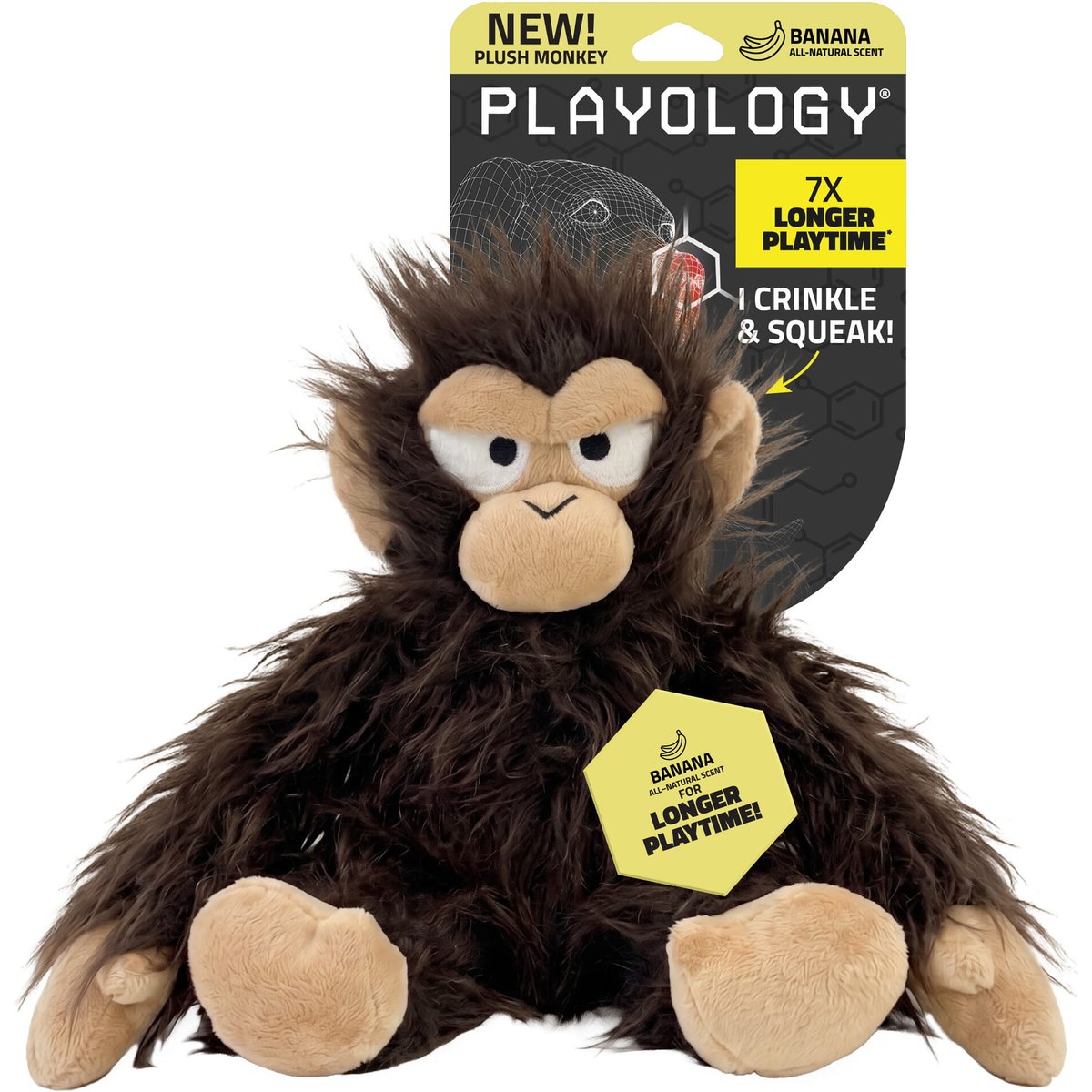 Playology Banana Scented Monkey Plush Squeaky Dog Toy