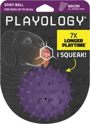 Playology Bacon Scented Spiky Tough Squeaky Ball Dog Toy, Purple, Medium