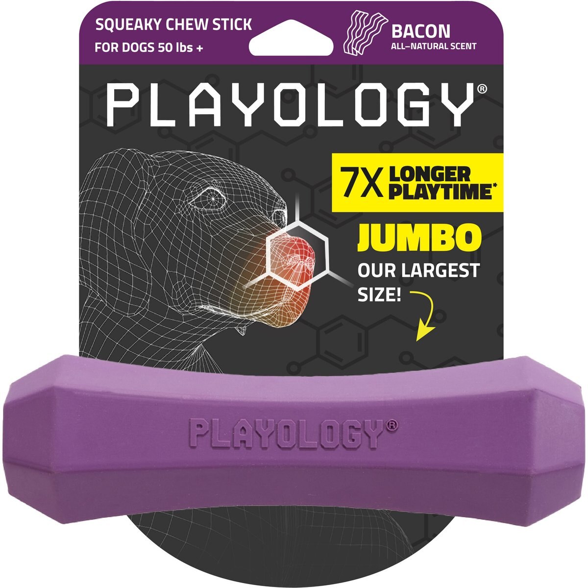 Playology Bacon Scented Squeaky Chew Stick Dog Toy, Jumbo