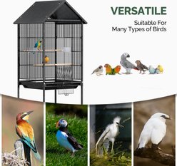 Winado Wrought Iron Metal Rolling Parrot Cage with Roof-Top, Black, 51-in slide 2 of 8