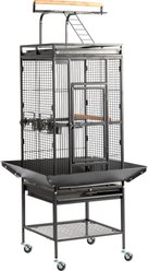 Winado Wrought Iron Metal Parrot Cage with Play Top & Stand, Black, 61-in