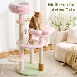 Hittite Modern Cat Tree Tower with Flower/Fluffy Cat Beds, Acrylic Capsule, Scratching Posts, Multi-Level Platforms & Interactive Toy, Pink, 22 x 22 x 50.5-in slide 2 of 9