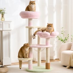 Hittite Modern Cat Tree Tower with Flower/Fluffy Cat Beds, Acrylic Capsule, Scratching Posts, Multi-Level Platforms & Interactive Toy, Pink, 22 x 22 x 50.5-in