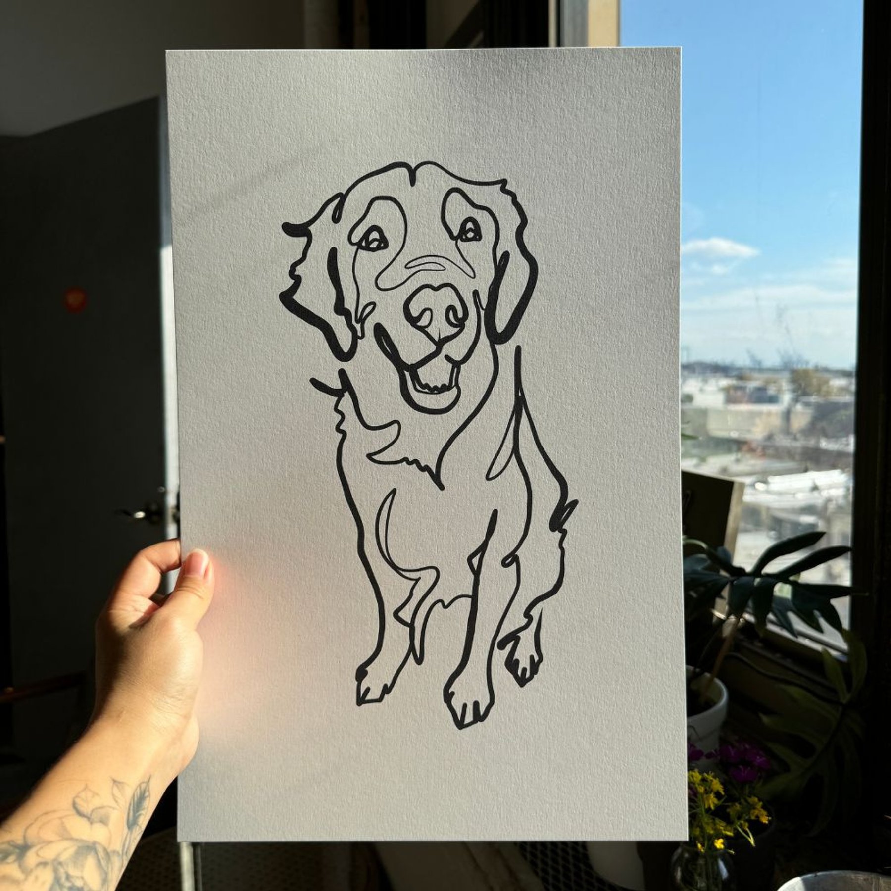 Char and Whiskers Single-line Custom Pet Portrait, 1 Pet: 11 x 17-in
