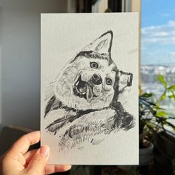 Char and Whiskers Monochrome Sketch Style Custom Pet Portrait, 1 Pet: 8.5 x 11-in