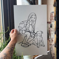 Char and Whiskers Pet with Parent Single-Line Custom Portrait, 1 Parent: 8.5 x 11-in