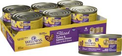 Wellness Complete Health Sliced Grain-Free Turkey & Salmon Dinner Wet Cat Food, 5.5-oz can, case of 12