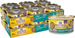 Wellness Complete Health Senior Pate Age Advantage Grain-Free Tuna & Salmon Wet Cat Food, 3-oz can, case of 12