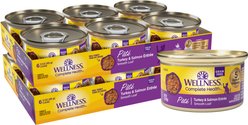 Wellness Complete Health Pate Grain-Free Turkey & Salmon Wet Cat Food, 3-oz can, case of 12