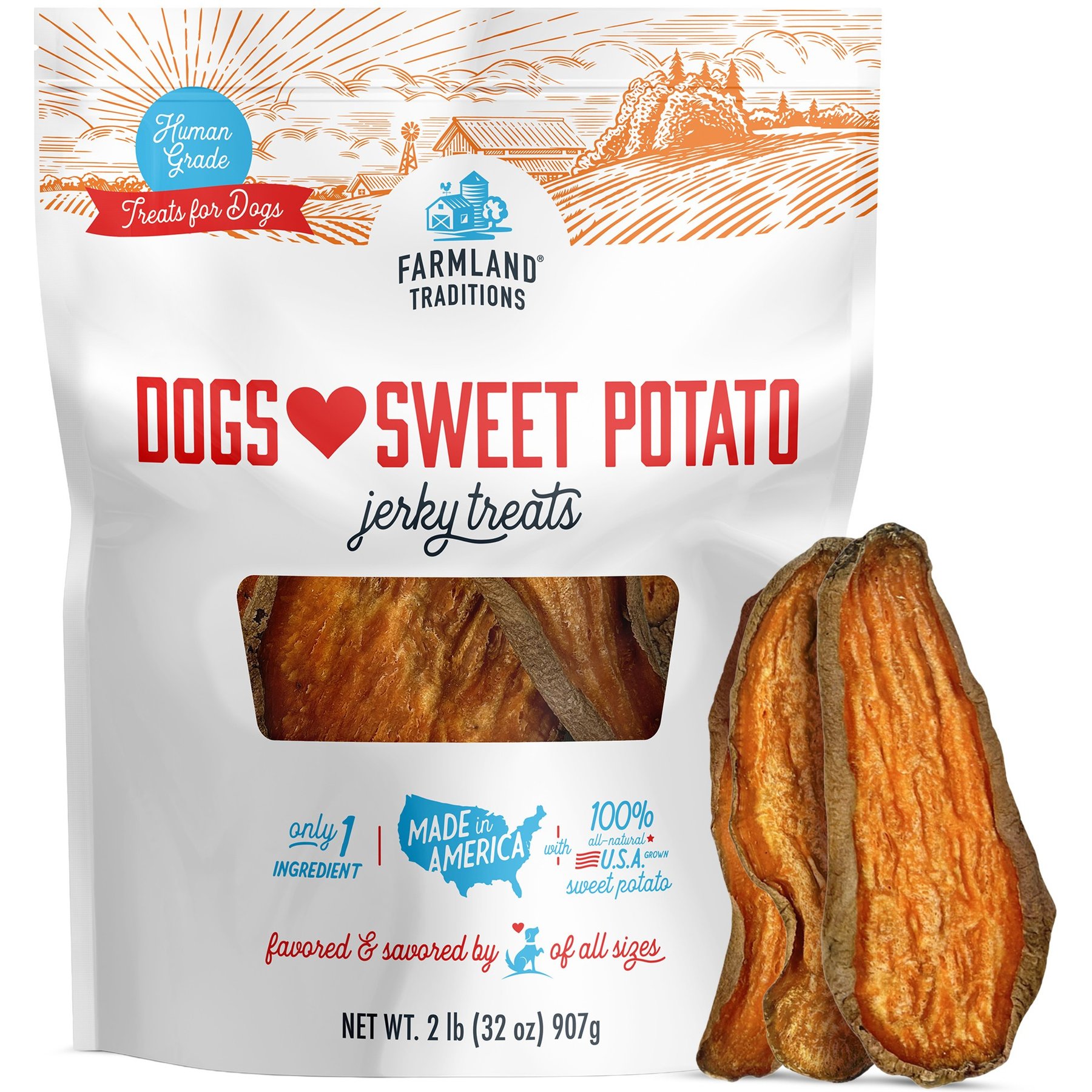 Farmland Traditions Dogs Love Sweet Potato Jerky Dog Treats, 32-oz bag