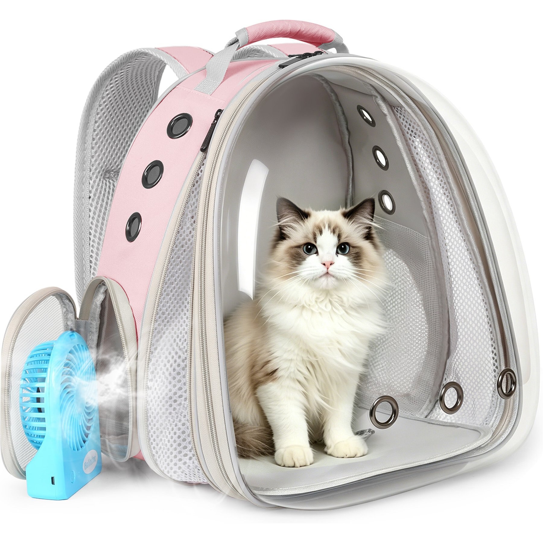Halinfer Expandable Bubble Carry Bag Backpack Cat Carrier with Fan, Pink