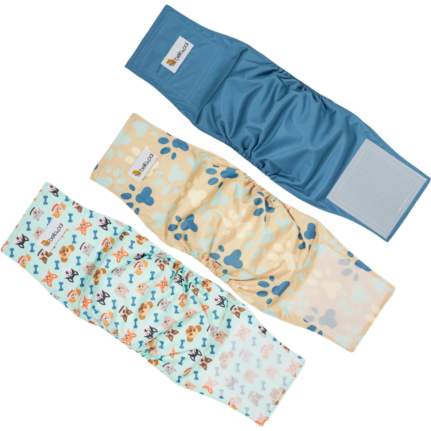Bella & Pal Washable Belly Band Male Dog Wrap, Teal, 3 count, Medium: 13 to 16-in waist