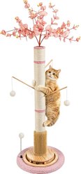 HOMAGICO 45-in Sherpa Scratching Post Self Groomer Brush Interactive Ball Cat Tree, Pink