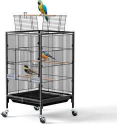 Winado Wrought Iron Metal Parrot Cage with Open Top, Black, 35-in