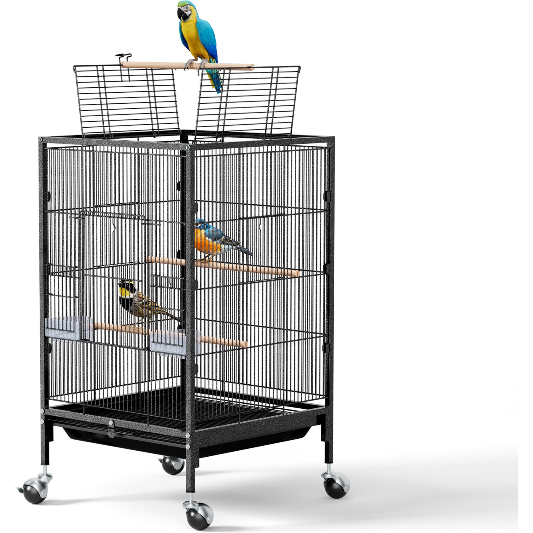 Winado Wrought Iron Metal Parrot Cage with Open Top, Black, 35-in