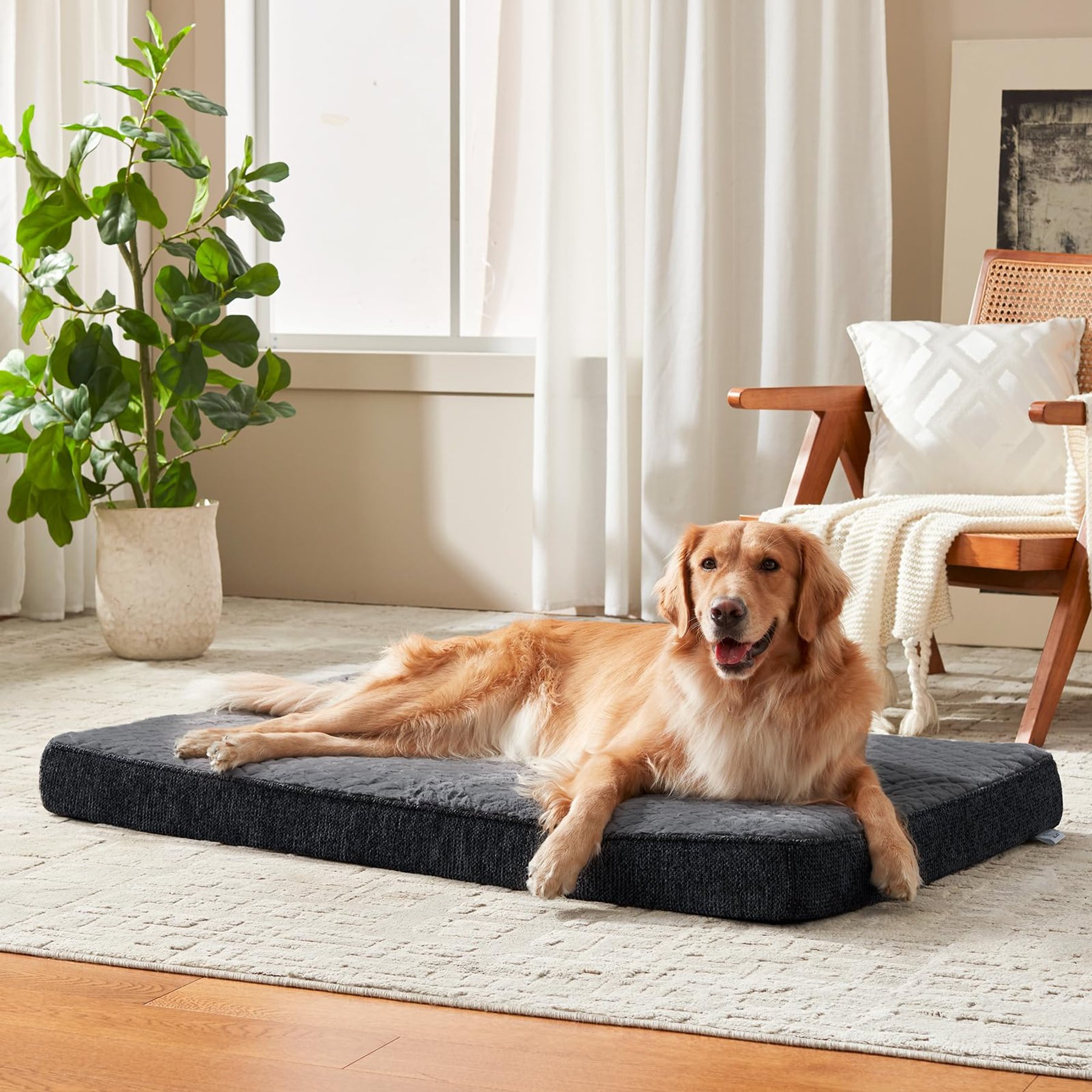 JOEJOY Rabbit Fur Quilted Memory Foam Pad Dog & Cat Bed, Grey, 41 x 27 x 4-in