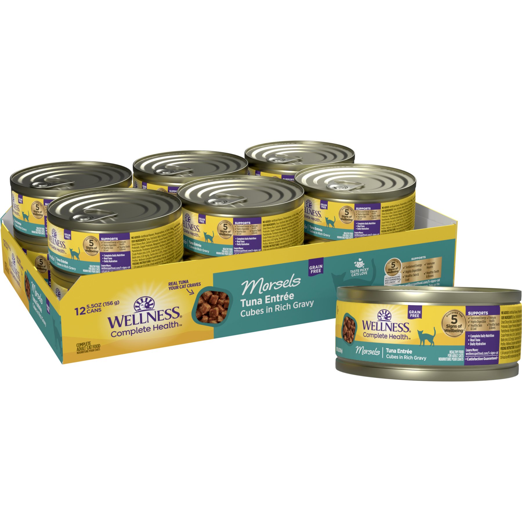 Wellness Complete Health Morsels Grain-Free Tuna Entree Wet Cat Food, 5.5-oz can, case of 12