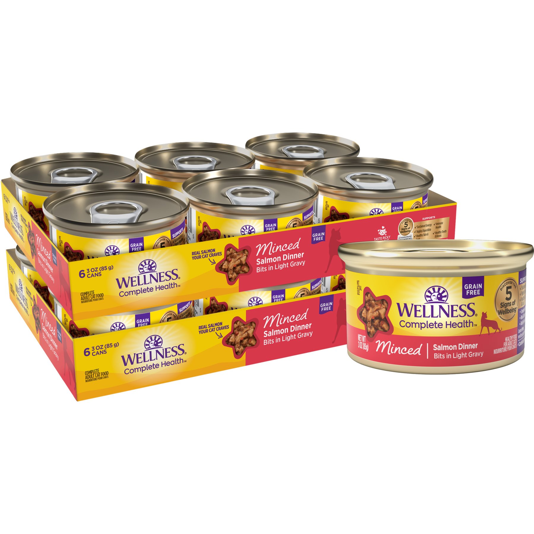 Wellness Complete Health Minced Grain-Free Salmon Wet Cat Food, 3-oz can, case of 12