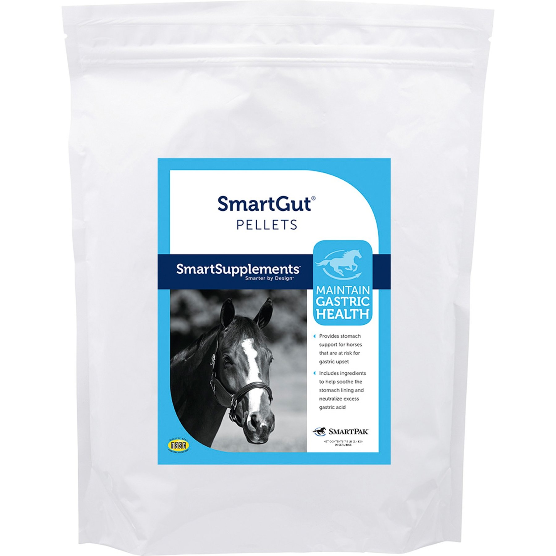 SmartPak SmartSupplements SmartGut Pellets Supplement for Horses, 7.5-lb bag
