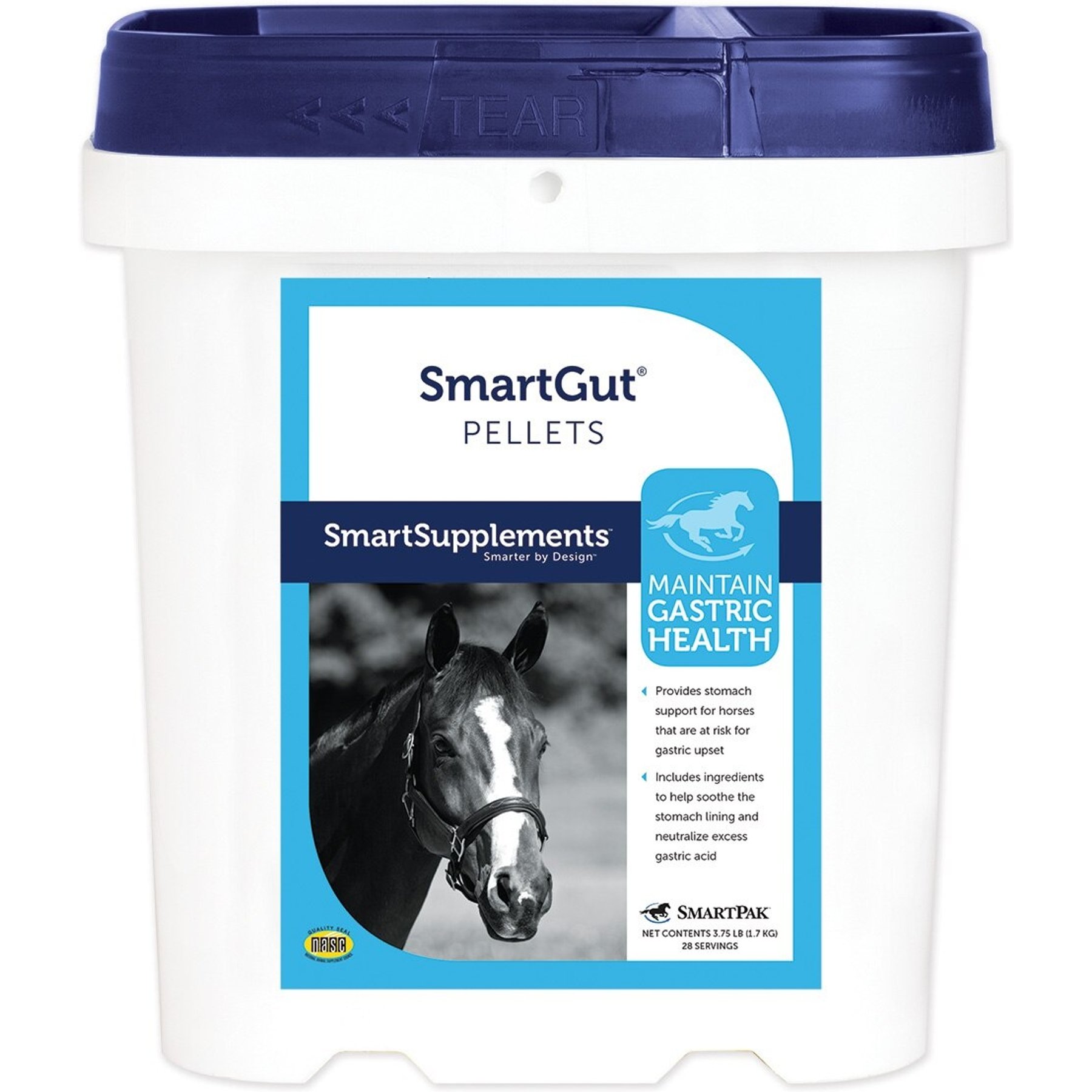 SmartPak SmartSupplements SmartGut Pellets Supplement for Horses, 3.75-lb bucket