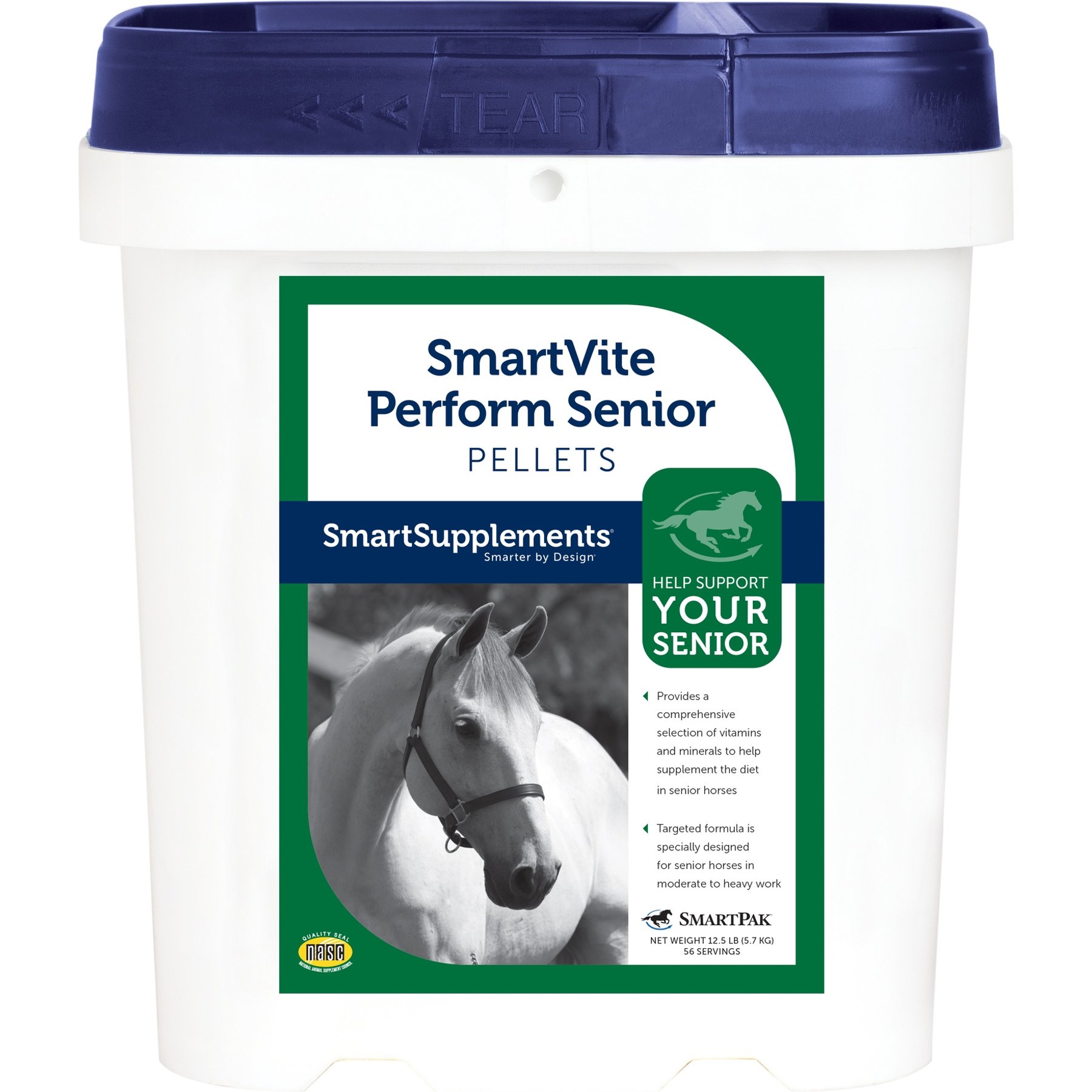SmartPak SmartSupplements SmartVite Perform Senior Pellets Supplement for Horses, 12.5-lb bucket