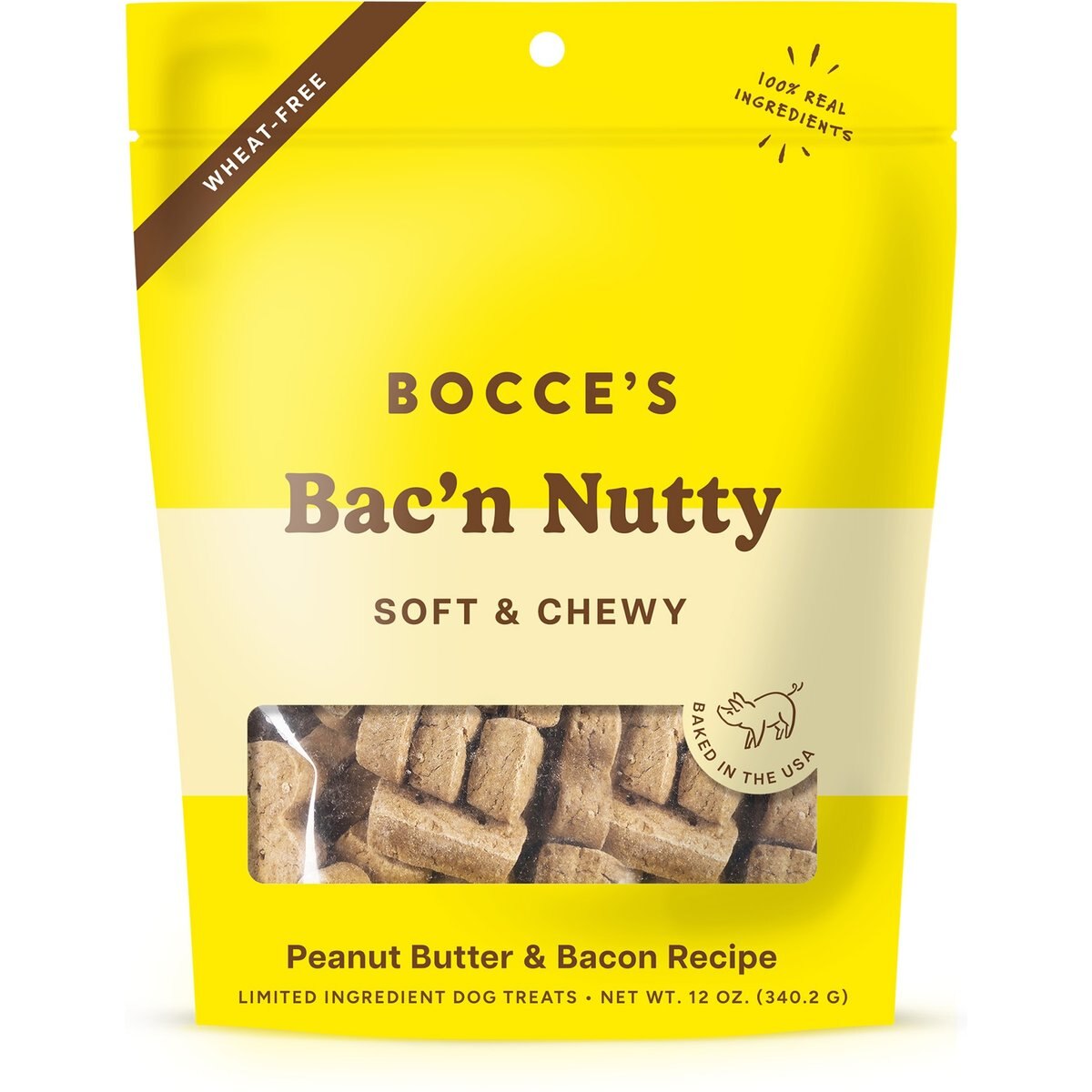 Bocce's Bakery Bac'n Nutty PB & Bacon Recipe Soft & Chewy Dog Treats, 12-oz bag