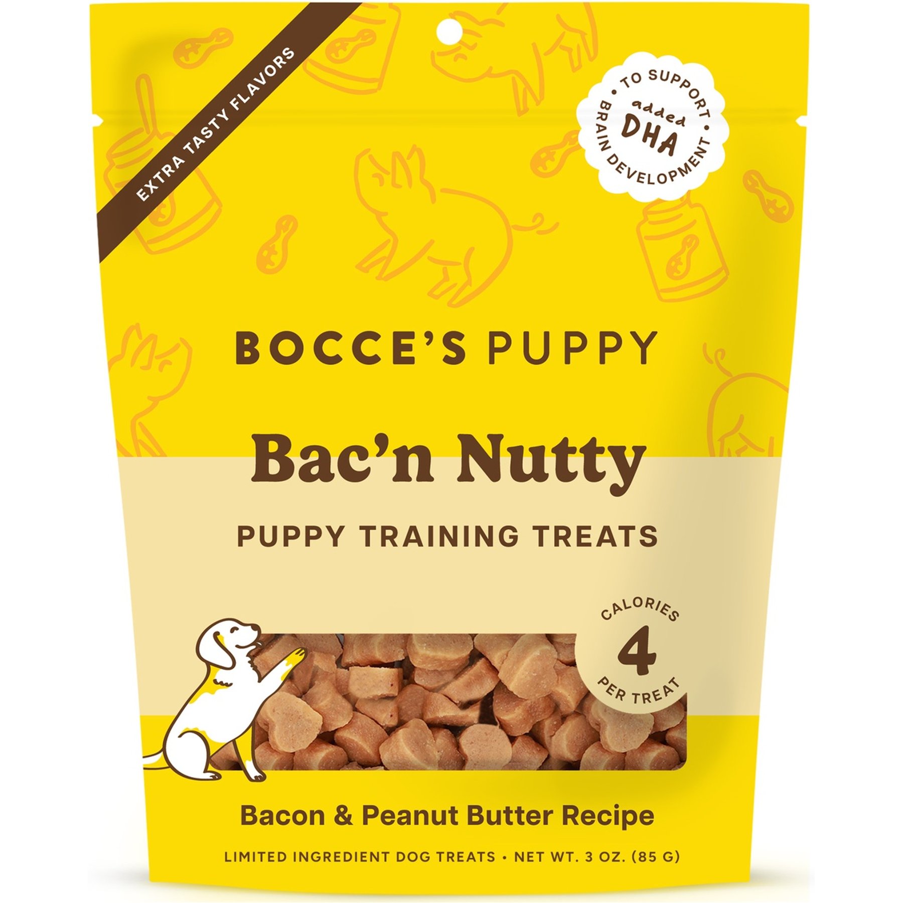 Bocce's Bakery Puppy Bac'n Nutty Training Bites Peanut Butter Limited-Ingredient-Diet Soft & Chewy Dog Treats, 3-oz bag
