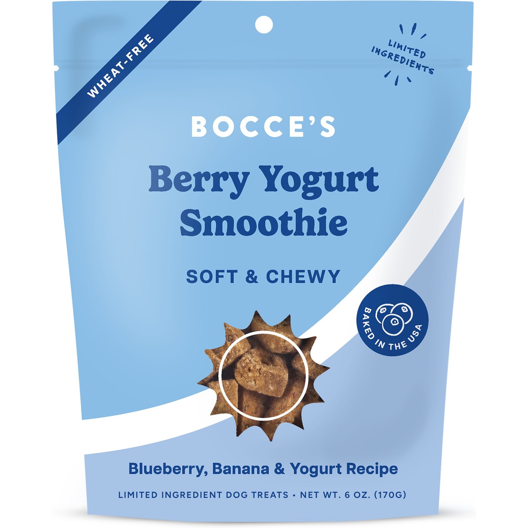 Bocce's Bakery Berry Yogurt Smoothie Wellness Limited-Ingredient-Diet Adult Soft & Chewy Dog Treats, 6-oz bag