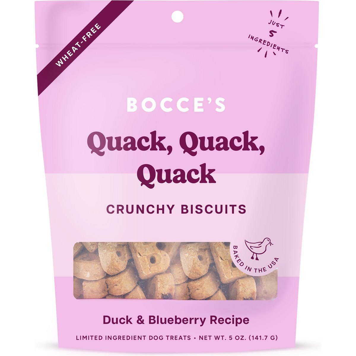 Bocce's Bakery Everyday Quack Quack Quack Biscuits Crunchy Dog Treats, 5-oz bag