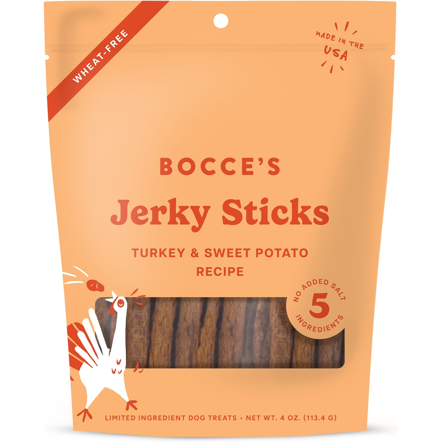 Bocce's Bakery Grazers Turkey Jerky Dog Treats, 4-oz pouch