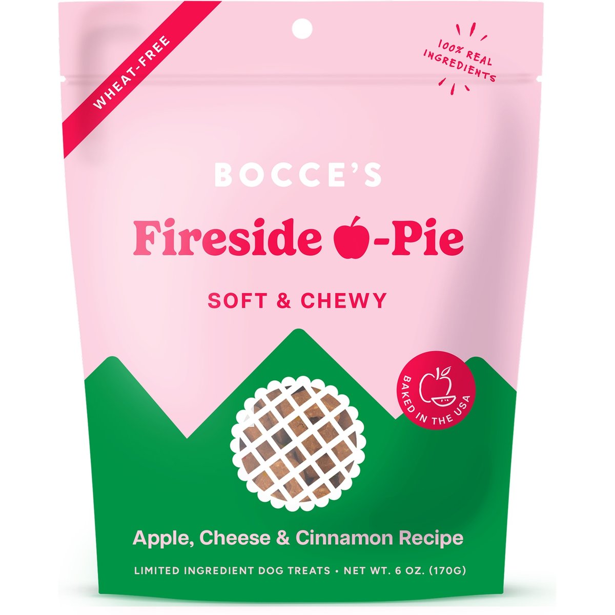 Bocce's Bakery Fireside Apple Pie Apples, Cheese & Cinnamon Recipe Dog Treats, 6-oz bag